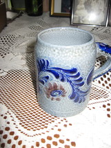 Wico-Topferware Stein-Salt Glazed-Gray &amp; Cobalt Blue-Traditional Folk-Ge... - $9.00