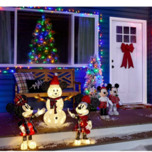 30” Christmas Mickey, Minnie Mouse &amp; Snowman Lighted Tinsel Yard Decor 3 Piece - £117.14 GBP