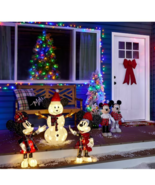 30” Christmas Mickey, Minnie Mouse &amp; Snowman Lighted Tinsel Yard Decor 3... - £117.36 GBP