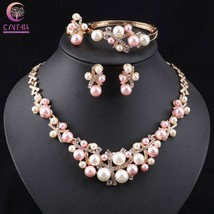 New Arrival Gold color Crystal Colorful Pearl Necklace Jewelry Set Women Imitati - £18.71 GBP