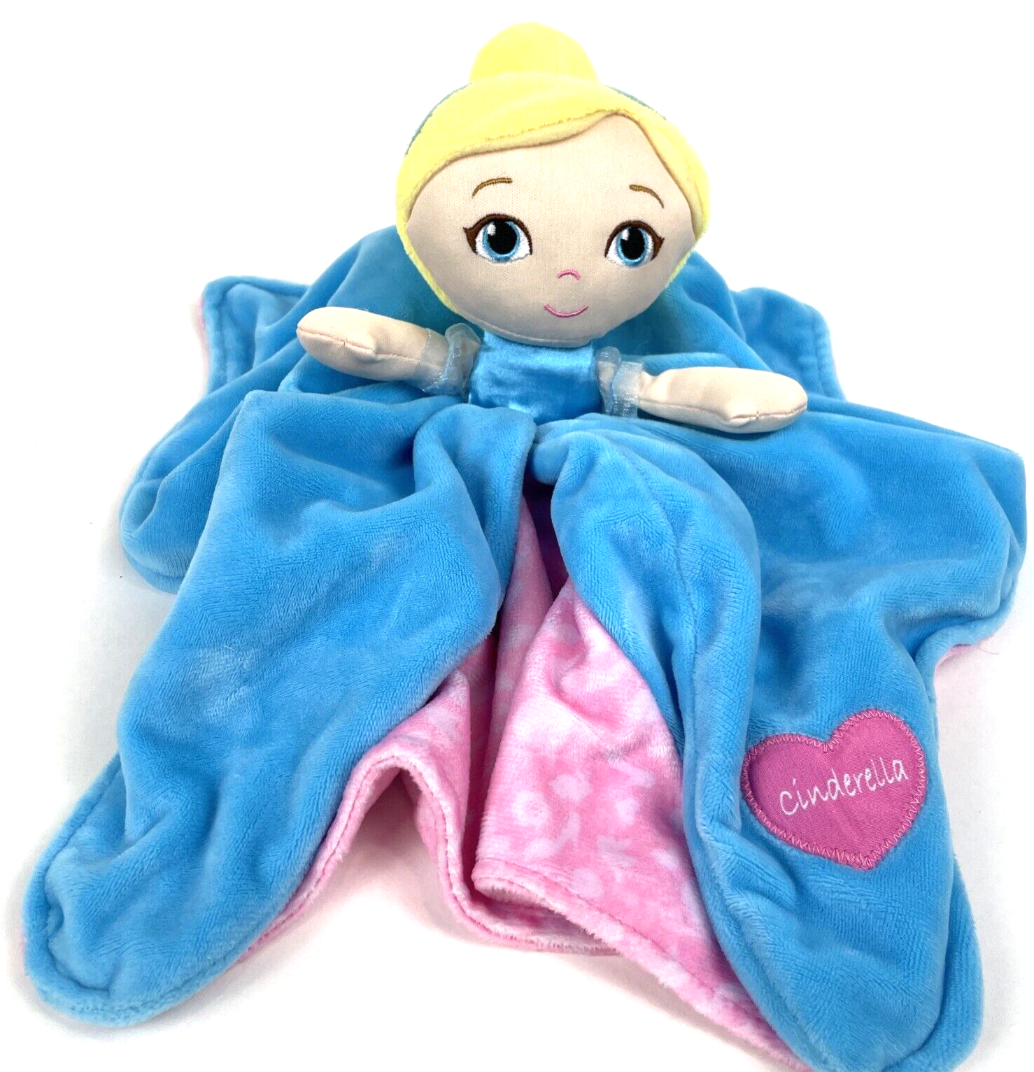 Disney Baby Blankie Cinderella Lovey Security Blanket 13" Blue Pink Dress Doll - £25.35 GBP