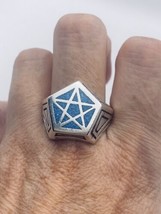 Vintage Southwestern Pentacle Homme Bague Pierre Turquoise Incrusté Bateau Size - £35.22 GBP