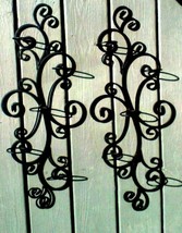 Black Wrought Iron Scroll Work Wall Mounted Pillar Candle Holders 26&quot; Tall - £35.36 GBP