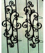 Black Wrought Iron Scroll Work Wall Mounted Pillar Candle Holders 26&quot; Tall - £34.49 GBP
