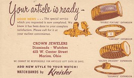 Vintage Crown Jewelers Repair Card Kreisler Watches - $29.68