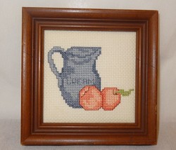 New Peach Cream Country Picture Framed Handmade Finished Cross Stitch Ru... - $38.94