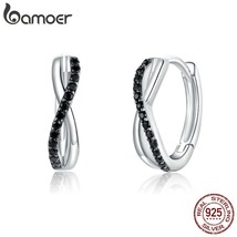 bamoer Real 925 Silver Black CZ Cross Hoop Earrings for Women Wedding Statement  - £18.55 GBP