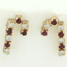 Diamond and Ruby Candy Cane Earrings in 14k Yellow Gold - £443.24 GBP