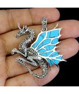 Dragon Pendant STERLING SILVER 925 Blue Turquoise &amp; Marcasite - $102.57 CAD