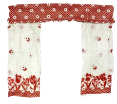 MCM Vtg 40s 50s Plastic Window Curtains Tulips Gingham Red White 50x44 G... - $73.21