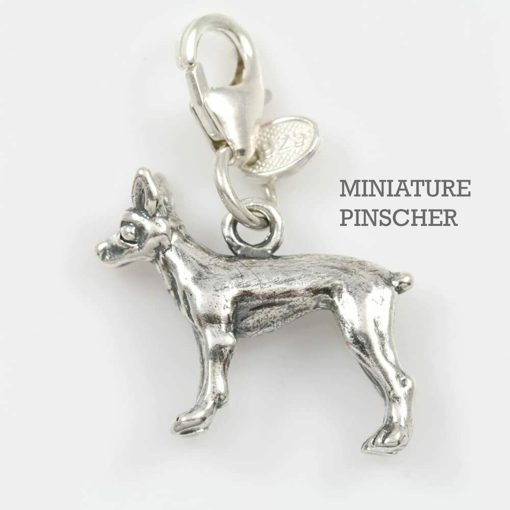 Miniature Pinscher Dog Charm 3-d Solid Sterling Silver - $47.52