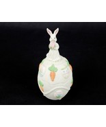 Vintage Bisque Porcelain Easter Egg Shaped Trinket Box Bunny on Top - £7.66 GBP