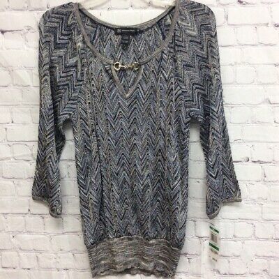 Inc International Concepts Womens Pullover Sweater Blue Gray Chevron L New - $12.86