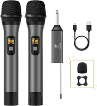 Wireless Microphone, UHF Dual Cordless Metal Dynamic Mic System with Receiver (T - £62.90 GBP