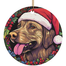 Golden Retriever Dog Santa Hat Stained Glass Wreath Christmas Ornament G... - $14.80