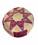 Leather pink round pouf- Moroccan pink  hassock - Moroccan pouf pink and... - $1,880.80 MXN