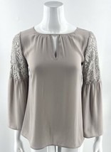 Chelsea 28 Top Size XS Taupe Gray Lace Detail Bell Sleeve Button Back Bl... - £18.64 GBP