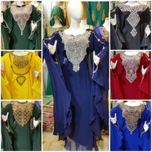 Moroccan Stylish Abaya Long Hand Work Dubai Islamic Kaftan Farasha Gown ... - $84.00