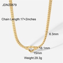 New Trend Stainless Steel Cuban Chain Hollow Heart Necklace Wedding 14K Gold Pla - £20.49 GBP