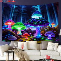 Blacklight Mushroom Tapestry: UV Reactive Fairy Tale Forest Wall Decor - 80x60in - £21.74 GBP+