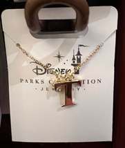 Disney Parks Mickey Mouse Faux Gem Letter T Gold Color Necklace NEW