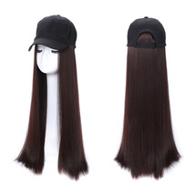 Women Straight Baseball Cap Wig Dark Brown Synthetic Hair 24 Inches - £18.86 GBP