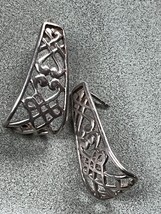 925 Signed by Designer Cut-Out Silver Long Tapered J Hook Post Earrings for Pier - £17.52 GBP