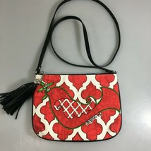 Brighton Red Bird Print Canvas Crossbody Bag Love Dove Pouch Purse Tassel - $29.89