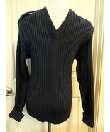 Brigade QuarterMasters Sweater 100% Wool Navy V Neck Made in England epilets 38 - $30.68