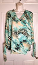 Caribbean Joe V-Neck 3/4 Tie Sleeve Multicolor Tunic Top Blouse Size PXL - $14.24