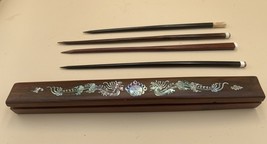 Chinese Asian Mother of Pearl Inlay Rosewood Writing Set - $917.35 MXN