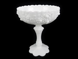 Fenton Milk Glass Compote, Cabbage Rose, Vintage Art Deco, Footed Candy Dish - £23.46 GBP