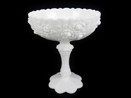 Fenton Milk Glass Compote, Cabbage Rose, Vintage Art Deco, Footed Candy Dish - £22.05 GBP