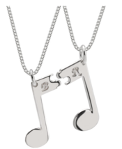COUPLE MUSICAL NOTE CUSTOM NECKLACE SET: STERLING SILVER, 24K GOLD, ROSE... - $129.99