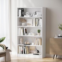 The Soohow White Bookcase Adjustable Shelf Is A Large, 60-Inch-Tall Wooden - $167.97