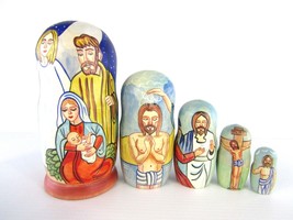 Matryoshka Nesting Doll 7&quot; 5 Pc. Jesus Nativity Hand Made Christmas Russian 1066 - £72.22 GBP