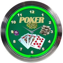 Poker Green Play Room Neon Clock 15&quot;x15&quot; - £59.58 GBP