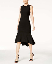 Calvin Klein Womens Petite High Low Midi Scuba Dress Size 2 Petite Color Black - £109.83 GBP