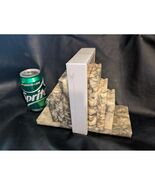 Vintage Art Deco Marble Bookends Stepped Skyscraper Design Grey Cream St... - $124.72