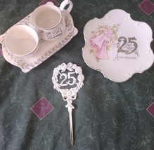 25th anniversary plate, cream and sugar bowl and tray.  - £15.03 GBP