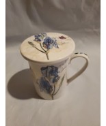 Kent Pottery Tea Coffee Mug Cup with Lid Blue Iris Flower Design - $29.83 CAD