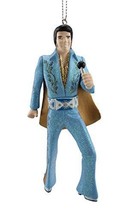 Blue Suit Elvis Presley with Microphone Christmas Tree Ornament - $26.59