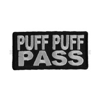 PUFF PUFF PASS 3&quot; x 1.5&quot; Funny iron on patch (3174) (T11) - £4.58 GBP