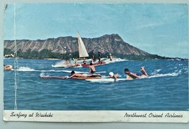 Surfing at Waikiki HI Northwest Orient Airlines Postcard PC40 - £3.97 GBP