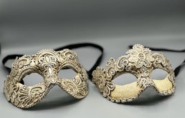 Two luxury Venetian ball masks - man and woman - in silver lace. - $149.00