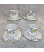 Chikaramachi Lustreware Tea Cup Saucer Set Of 4 Floral Hand-Painted Japan - $48.61 CAD