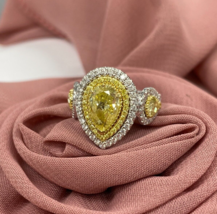 GIA 1.79 KT Pera Taglio Decorato Intensi Giallo Diamante Fidanzamento Anello 18K - £10,089.35 GBP