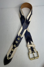 vintage blue and white leather and vinyl arrow belt 1960-70 Hong Kong - $21.73