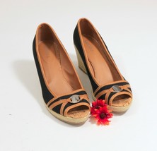 Sahara Black Canvas Espadrille Wedge Heels US 9M - $17.81