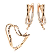 Hot 585 Rose Gold Earring Ring Sets For Women Micro Paved Black Natural Zircon T - £11.48 GBP